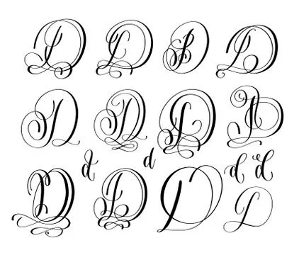 Calligraphy lettering script font C set, hand written signature Stock Illustration