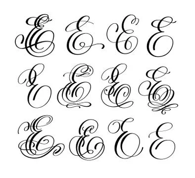 Calligraphy lettering script font E set Stock Illustration