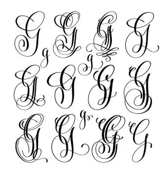 Calligraphy lettering script font G set, hand written Stock Illustration
