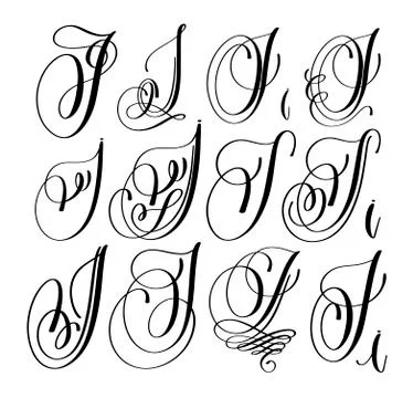 Calligraphy lettering script font I set, hand written Stock Illustration