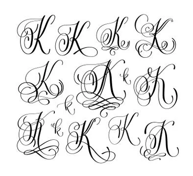 Calligraphy lettering script font  k set, hand written 스톡 일러스트