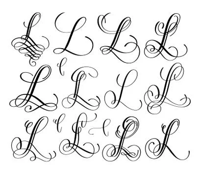 Calligraphy lettering script font L set, hand written Stock Illustration