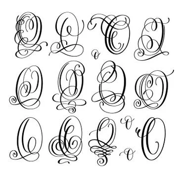 Calligraphy lettering script font O set, hand written signature Stock Illustration