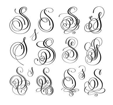 Calligraphy lettering script font S set, hand written Illustrazione stock