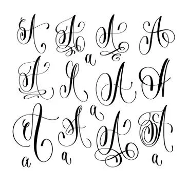 Calligraphy lettering script font A set, hand written signature Stock Illustration