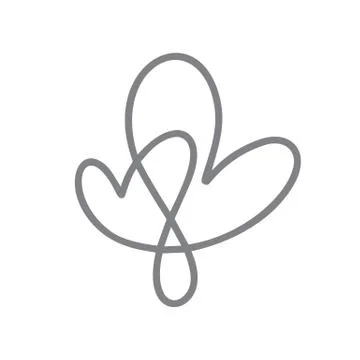 Calligraphy monoline vector two Heart love sign. Romantic Hand drawn icon of 스톡 일러스트