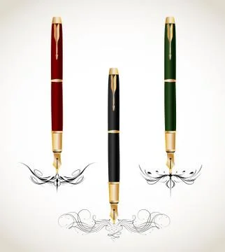 Calligraphy penmanship decorative with pens Stock Illustration