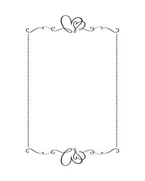 Calligraphy rectangular vector ornamental frame with heart. Valentine Day Ilustração Stock