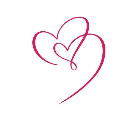 Calligraphy Red icon two lovers heart. Hand drawn logo vector valentine day Stock-Illustration