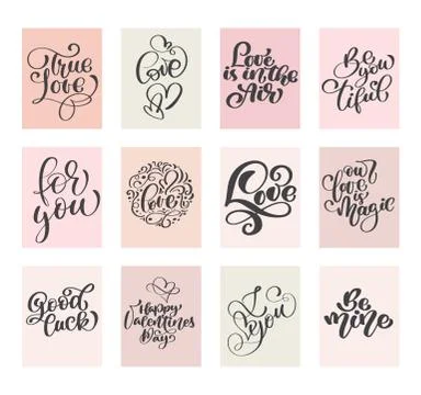 Calligraphy Set Love Vector Valentines day cards templates. Hand drawn February Stock Illustration