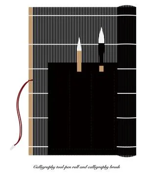 Calligraphy tool-pen roll and calligraphy brush Illustrazione stock