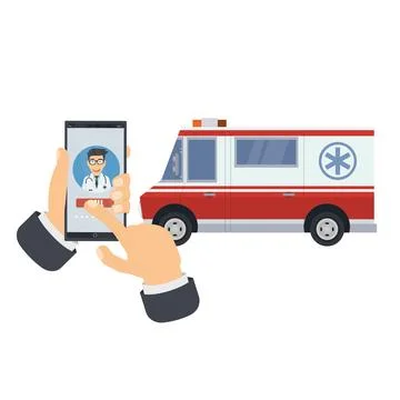 Calling an ambulance on a mobile phone Stock Illustration