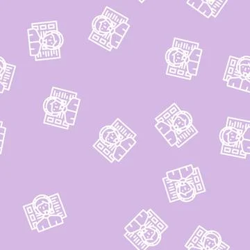 Calling call center worker line vector seamless pattern Stock Illustration