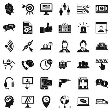 Calling center icons set, simple style Illustrazione stock