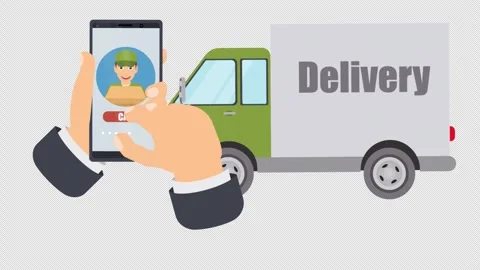 Calling a courier in a delivery car on a mobile phone. Delivery service Stock Footage 261827843