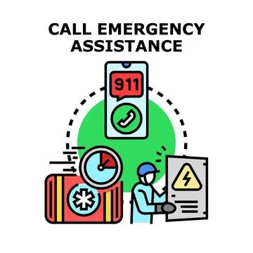 Calling emergency assistance for urgent response and safety Stock Illustration