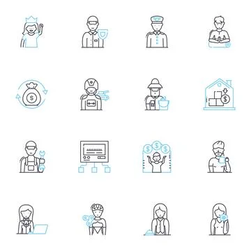 Calling linear icons set. Communication, Dialing, Outreach, Connection, Ringing Stock Illustration