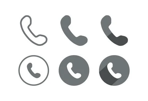 Calling Phone Flat Circular Line Vector Icon Collection Stock Illustration