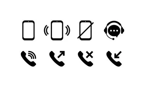Calling phone icon set in black. Incoming, outcoming, decline and missed call イラスト素材