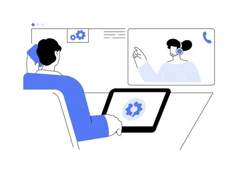 Calling support specialist abstract concept vector illustration. 스톡 일러스트