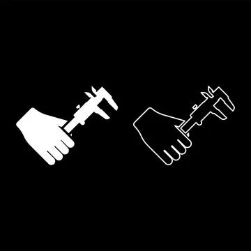 Calliper in hand Caliper in arm Measuring device measure use icon white color Stock Illustration