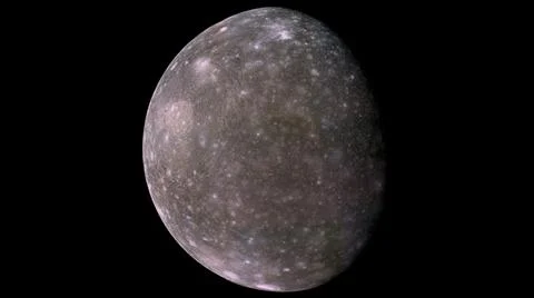 Callisto, second largest moon of Jupiter. Stock Photos