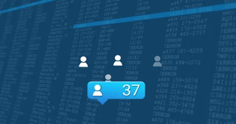 Callout bubble emerging from code backdrop, populating user icons and counts 스톡 동영상 315535637