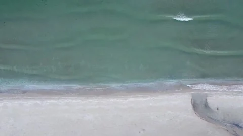 Calm Aerial View of Empty Beach and Gentle Sea in Turkey Stock Footage 314306817