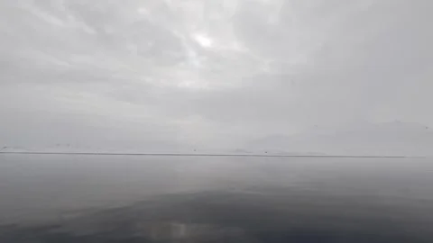 Calm Arctic Waters Under a Misty Sky in Svalbard Stock Footage 339277623
