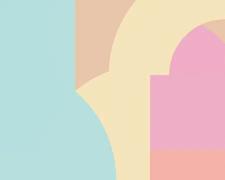 A calm arrangement of rounded forms and blocks in soft aqua, peach, cream, .. Stock Illustration