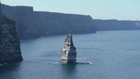Calm Atlantic Sea Stack Off Steep Irish Coastline, Drone Daytime Stock Footage 341019311