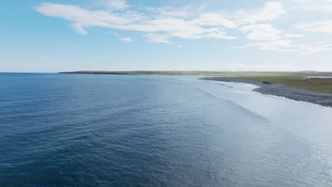 Calm Atlantic waves at Barvas Beach, Isle of Lewis, Outer Hebrides — aerial Stock Footage 320454293