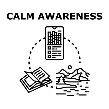 Calm awareness concept vector illustration with data, reading, nature Illustrazione stock