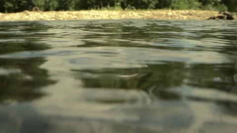 Calm blue of a lake. Low angle. Forrest river. Nature. Stock Footage 162469942