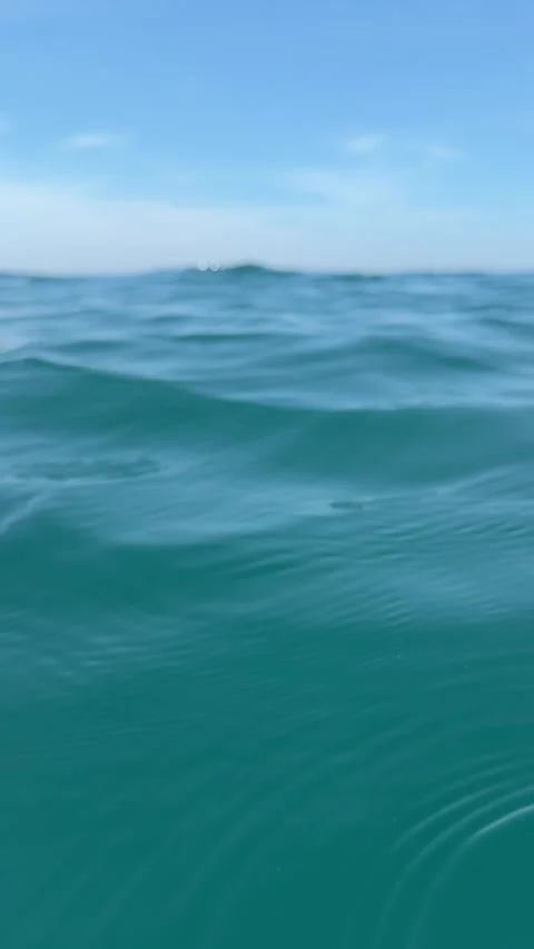 Calm blue sea surface with gentle waves under a clear sky and distant horizon. S Stock Footage 342335910