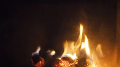 Calm burning fireplace flames #3 - slow motion Stock Footage 119887272