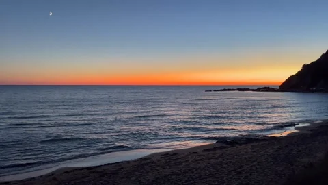 Calm coastal view during evening twilight. Corfu island, Greece. Video stock 342957232
