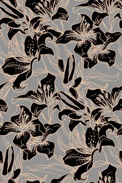 Calm colored camouflage seamless pattern with silhouettes of lily flowers. Stock Illustration
