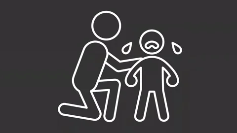 Calm crying kid white line animation Video stock 238013472