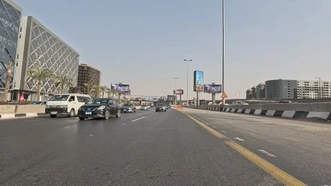 Calm Daytime Drive Through Cairo Ring Road Interchanges Wide City Landscapes Stock Footage 329833874