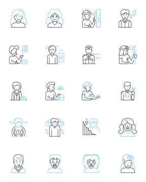 Calm demeanor linear icons set. Peaceful, Serene, Chill, Composed, Tranquil Ilustración de archivo