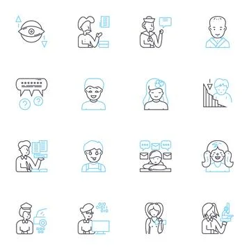 Calm demeanor linear icons set. Peaceful, Serene, Chill, Composed, Tranquil Ilustración de archivo