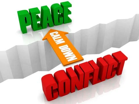 Calm down is the bridge from CONFLICT to PEACE. Concept 3D illustration. Stock Illustration