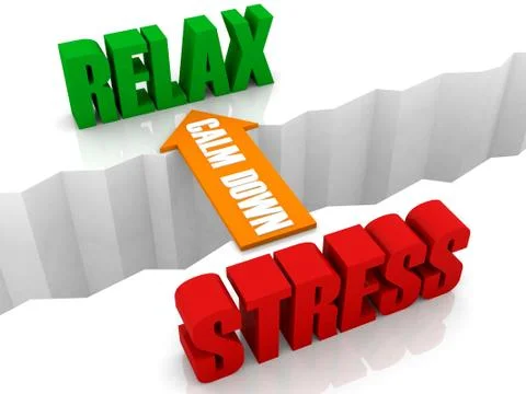 Calm down is the bridge from STRESS to RELAX. Concept 3D illustration. Stock Illustration