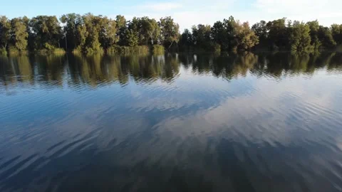 Calm Drone Flight Over Sunny Lake in Summer Stock Footage 328534832