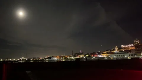 Calm Evening Full Moon in San Francisco Ghirardelli Marina 2020 Pandemic Видео 144634598