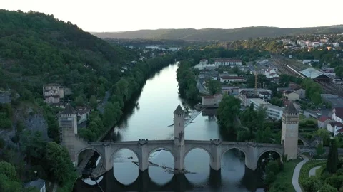 Calm evening over Bridge in Pont valentine, France Stock Footage 230307163