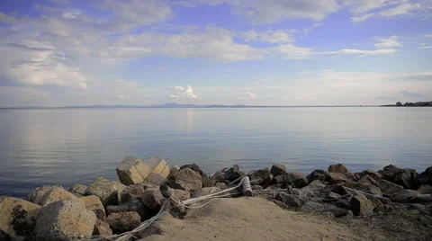 Calm Evening Sea View from Pier Pan Left Stock Footage 66874496