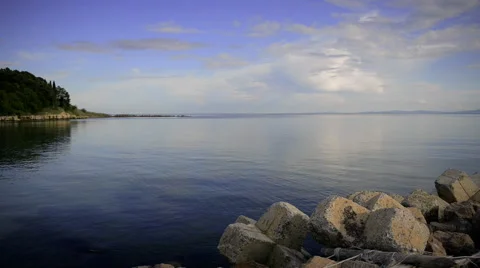 Calm Evening Sea View from Pier Pan Right Stock Footage 66875047