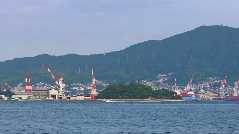 Calm Everyday Scenery of Setouchi with Cranes Viewed from Pier,4K 库存影片 342824571